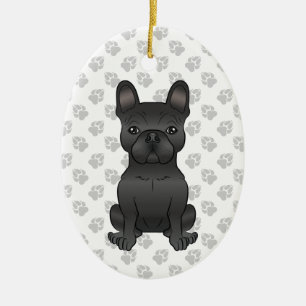 Black French Bulldog / Frenchie Cartoon Dog & Text Keramisch Ornament