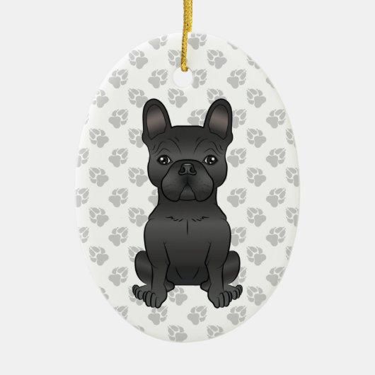 Black French Bulldog / Frenchie Cartoon Dog & Text Keramisch Ornament (Voorkant)