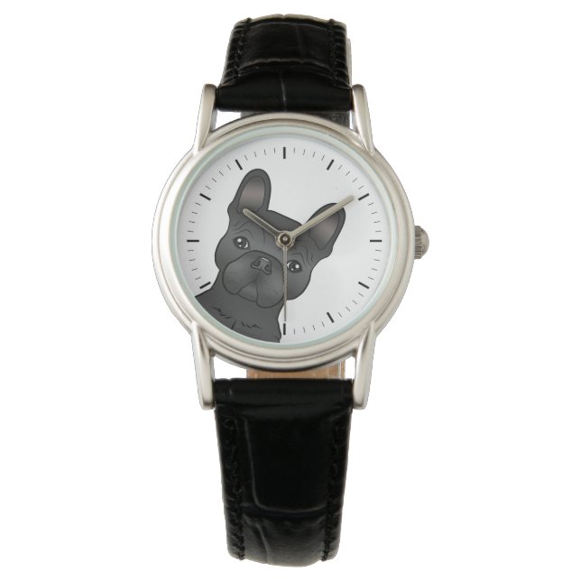 Black French Bulldog / Frenchie Cute Cartoon Dog Horloge (Voorkant)
