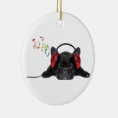 Black French Bulldog Grooving to his Tunes Keramisch Ornament (Rechts)