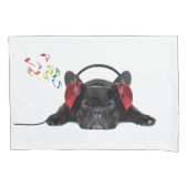 Black French Bulldog Grooving to his Tunes Kussensloop (Voorkant)