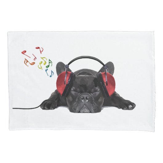 Black French Bulldog Grooving to his Tunes Kussensloop (Voorkant)