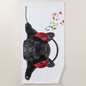 Black French Bulldog Grooving to his Tunes Strandlaken (Voorkant)