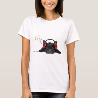 Black French Bulldog Grooving to his Tunes T-shirt