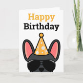 Black French Bulldog Happy Birthday Kaart (Voorkant)