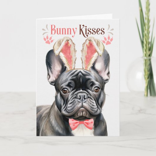 Black French Bulldog in Bunny Ears for Easter Feestdagen Kaart (Voorkant)