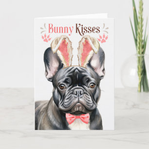 Black French Bulldog in Bunny Ears for Easter Feestdagen Kaart