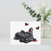Black French Bulldog Ladybug Briefkaart (Staand voorkant)