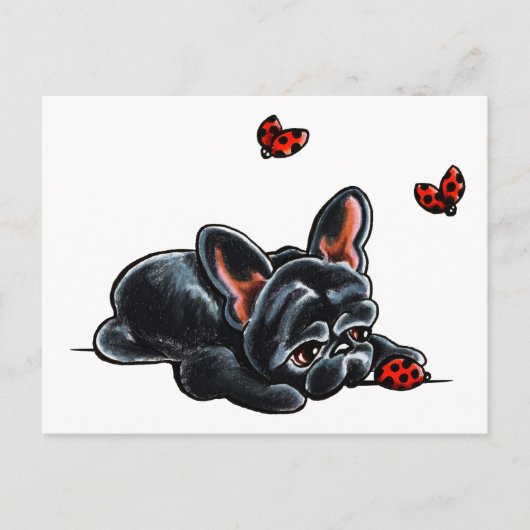 Black French Bulldog Ladybug Briefkaart (Voorkant)