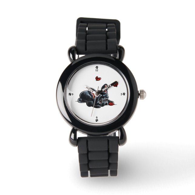 Black French Bulldog Ladybug Horloge (Voorkant)