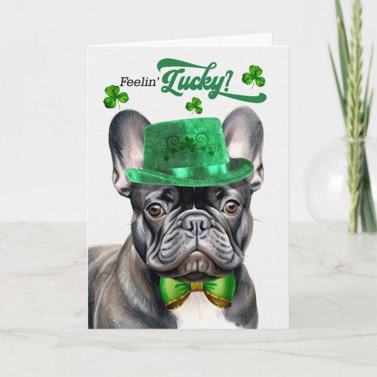 Black French Bulldog Lucky St Patrick's Day Feestdagen Kaart (Voorkant)