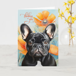Black French Bulldog Orange Poppy Thinking of You Kaart