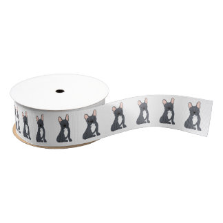 Black French Bulldog Ribbon Grosgrain Lint