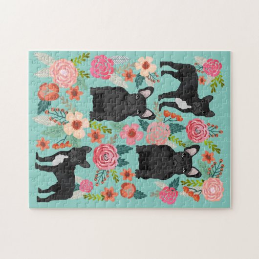 Black French Bulldogs  Florals Legpuzzel (Horizontaal)