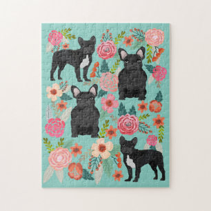 Black French Bulldogs  Florals Legpuzzel