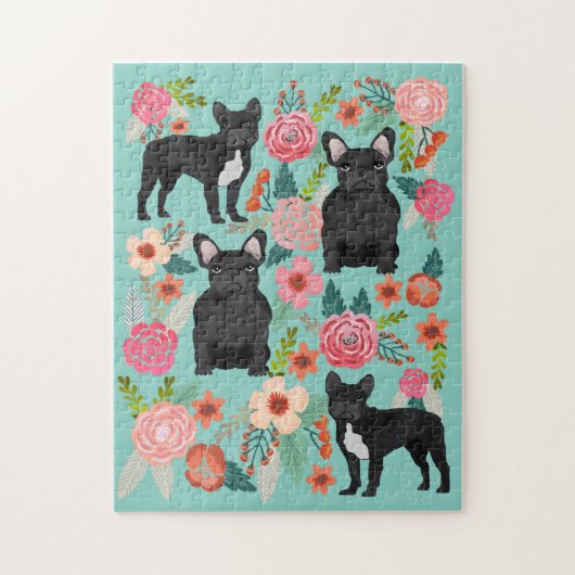 Black French Bulldogs  Florals Legpuzzel (Verticaal)