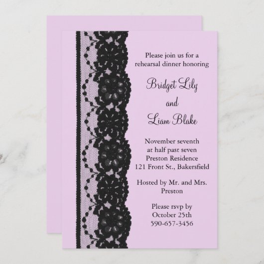 Black French Lace Rehearsal Dinner (fuchsia) Kaart (Voorkant / Achterkant)