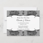 Black French Lace Save the Date Notice (Voorkant)