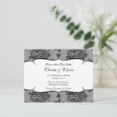 Black French Lace Save the Date Notice (Staand voorkant)