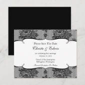 Black French Lace Save the Date Notice (Voorkant / Achterkant)