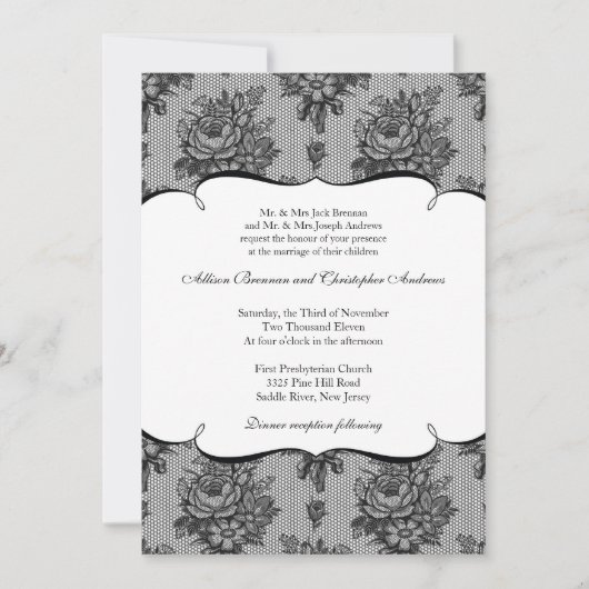 Black French Lace Wedding Invitation Kaart (Voorkant)
