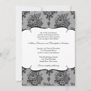 Black French Lace Wedding Invitation Kaart