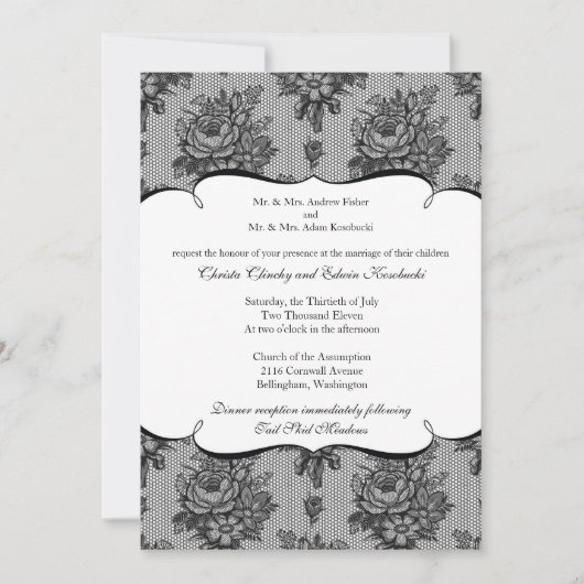Black French Lace Wedding Invitation Kaart (Voorkant)