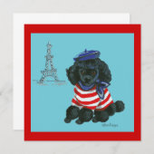 Black French Poodle Puppy Dog Invitation Kaart (Voorkant / Achterkant)