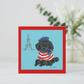 Black French Poodle Puppy Dog Invitation Kaart (Staand voorkant)