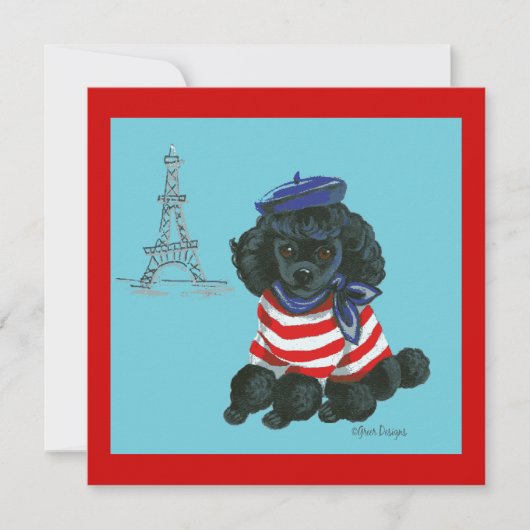 Black French Poodle Puppy Dog Invitation Kaart (Voorkant)