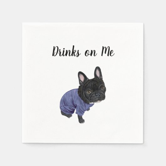Black Frenchie Cocktail Napkins Servet (Voorkant)