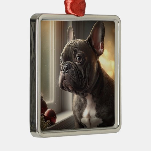 Black Frenchie Kerstmis Metalen Ornament (Rechts)
