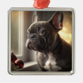 Black Frenchie Kerstmis Metalen Ornament (Voorkant)