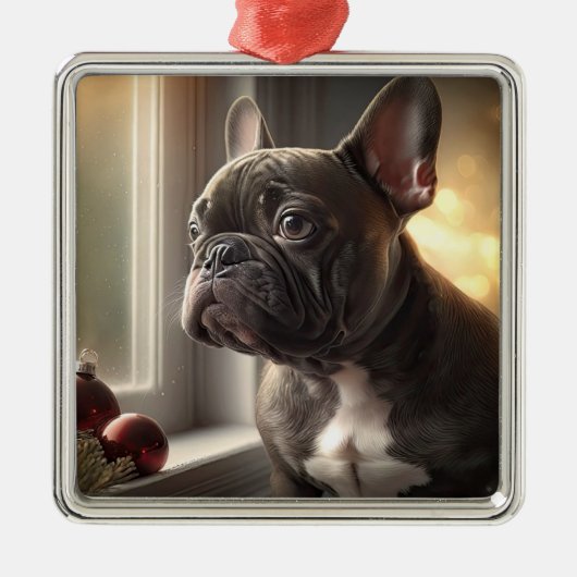 Black Frenchie Kerstmis Metalen Ornament (Voorkant)