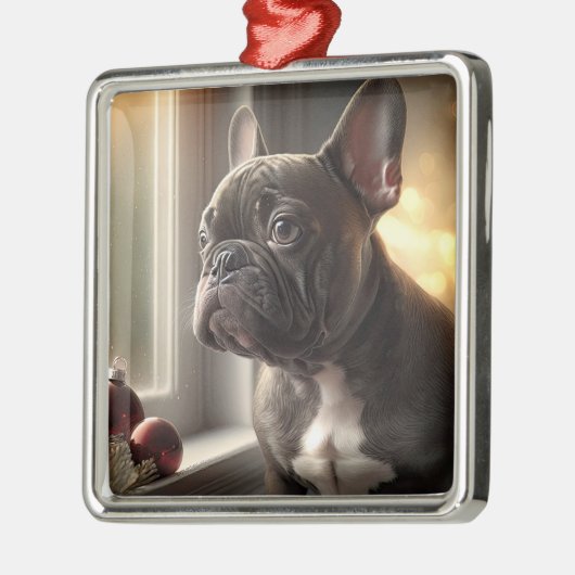 Black Frenchie Kerstmis Metalen Ornament (Links)
