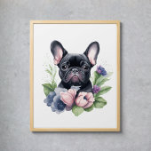 Black Frenchie Pug Dog Floral Waterverf Poster