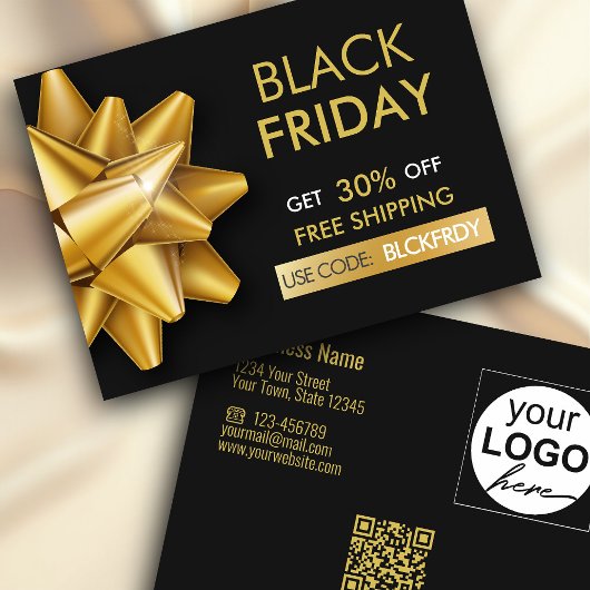 Black Friday Sale Gold Bow QR Code Korting Kaart