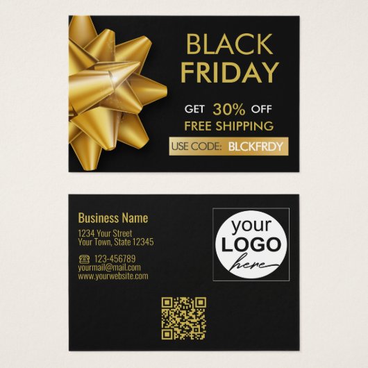 Black Friday Sale Gold Bow QR Code Korting Kaart (Voorkant /achterkant)