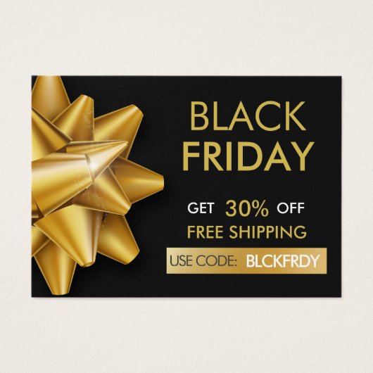 Black Friday Sale Gold Bow QR Code Korting Kaart (Voorkant)