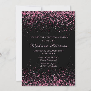 Black Friendsmas uitnodigingen Pink Glitter