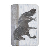 Black Friesian Draft Horse in Snow Badmat (Voorkant Verticaal)