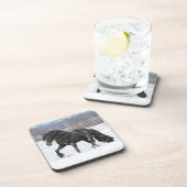 Black Friesian Draft Horse in Snow Bier Onderzetter (Rechterzijde)