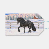 Black Friesian Draft Horse in Snow Cadeaulabel (Voorkant (Horizontaal))