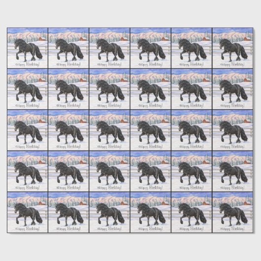 Black Friesian Draft Horse in Snow Cadeaupapier (Vlak)