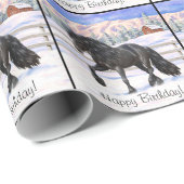 Black Friesian Draft Horse in Snow Cadeaupapier (Rol Hoek)
