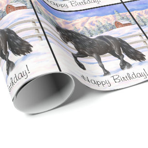 Black Friesian Draft Horse in Snow Cadeaupapier