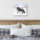 Black Friesian Draft Horse in Snow Canvas Afdruk (Insitu (Slaapkamer))