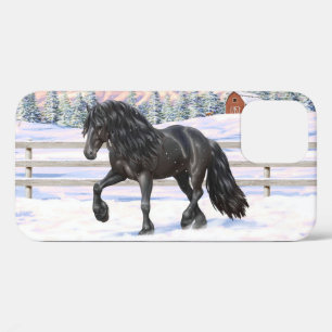 Black Friesian Draft Horse in Snow Case-Mate iPhone Case