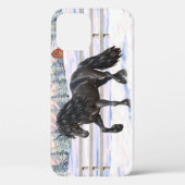 Black Friesian Draft Horse in Snow Case-Mate iPhone Case (Achterkant)