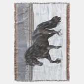 Black Friesian Draft Horse in Snow Deken (Voorkant Verticaal)